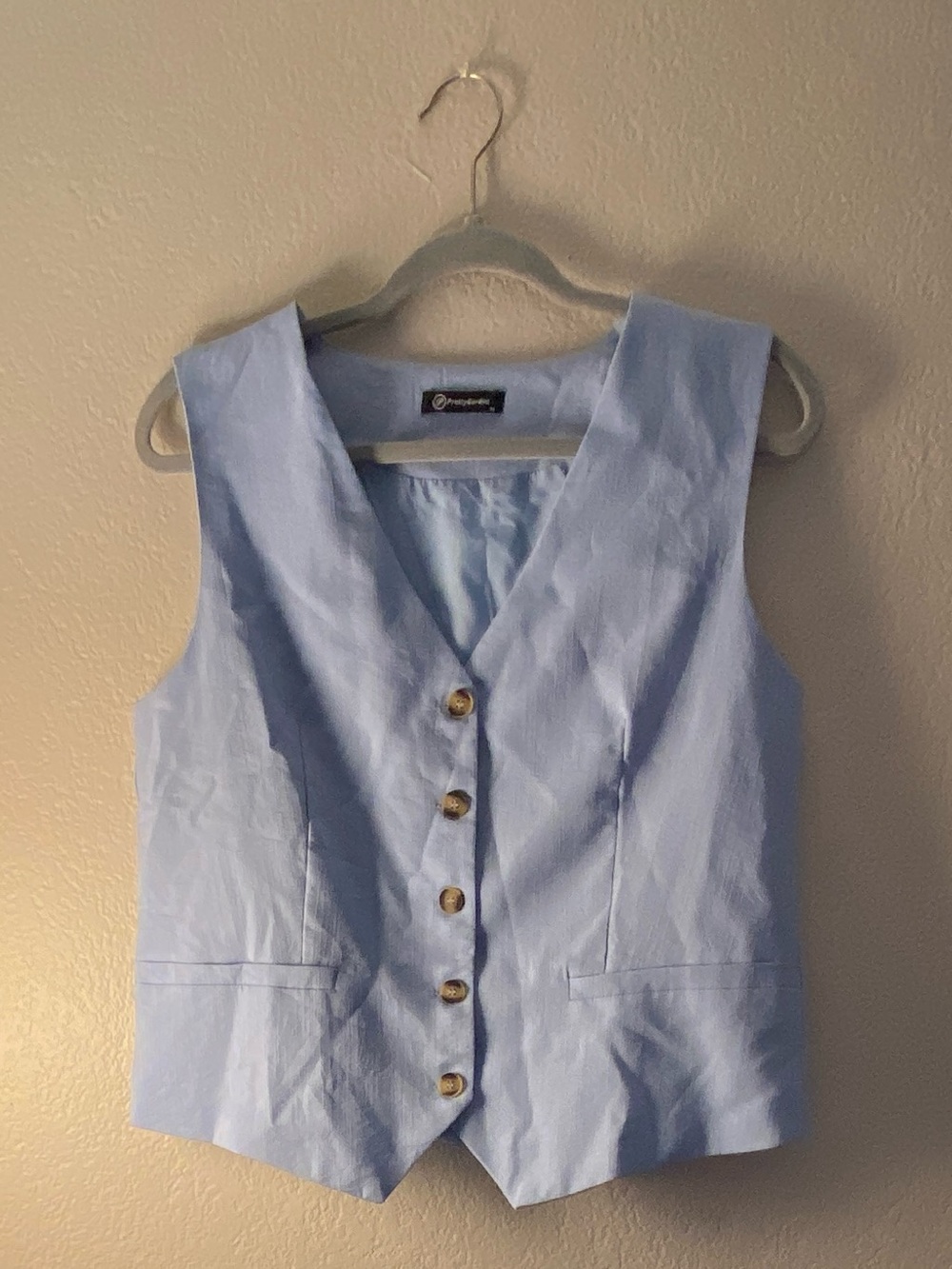 Prettygarden Women’s Blue Solid Chino Shorts & Button-Front Vest Set EUC Size S